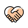 A line art illustration of two hands clasped together, forming the shape of a heart. The hands, reminiscent of a compassionate veterinarian's touch, are colored in a pale peach shade, while the lines outlining the hands are black. The background of the image is white.