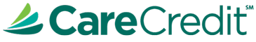 Logo of CareCredit featuring the word "CareCredit" in teal-colored, rounded text. The logo includes an abstract design of three green-tinted, curved lines resembling a leaf to the left of the text, reflecting its commitment to health and wellness services such as veterinarian care.